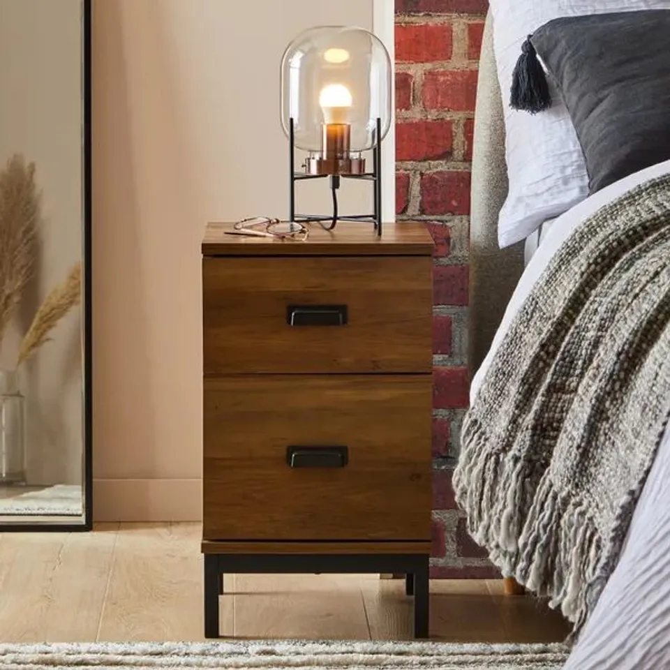 BOXED FULTON 2 DRAWER SLIM BEDSIDE TABLE - PINE (1 BOX)