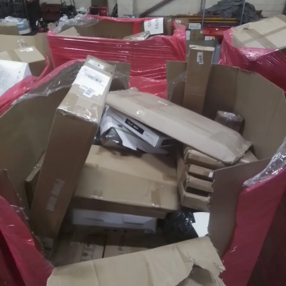 PALLET OF ASSORTED HOUSEHOLD GOODS AND FURNITURE TO INCLUDE; AQUA OPTIMA, SENTRY KNITTING MACHINE, TOPS HEATED BLANKET ETC 