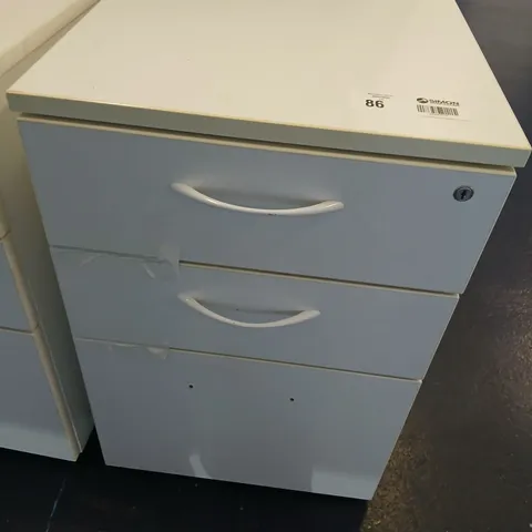 THREE PORTABLE THREE DRAWER OFFICE CHEST OF DRAWERS