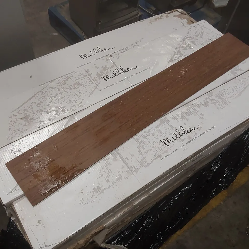 PALLET CONTAINING APPROXIMATELY 55x PACKS ( EACH PACK COVERS 3.25M²) MILLIKEN FLOORS FINE LINE WOOD VINYL TILES