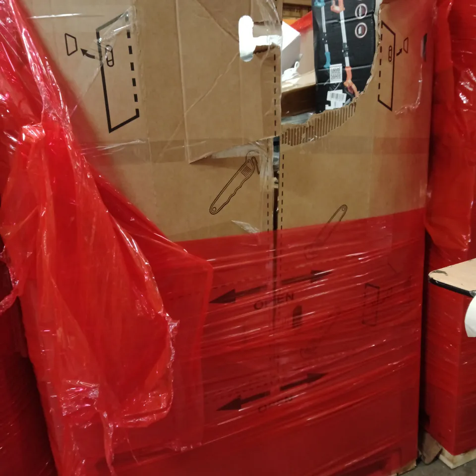PALLET OF ASSORTED HOUSEHOLD GOODS AND PRODUCTS TO INCLUDE;DRYWALL SANDER,TRAINERS,PHOTO FRAME