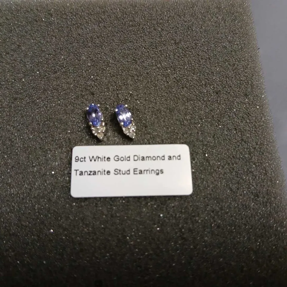 9CT WHITE GOLD DIAMOND AND TANZANITE STUD EARRINGS