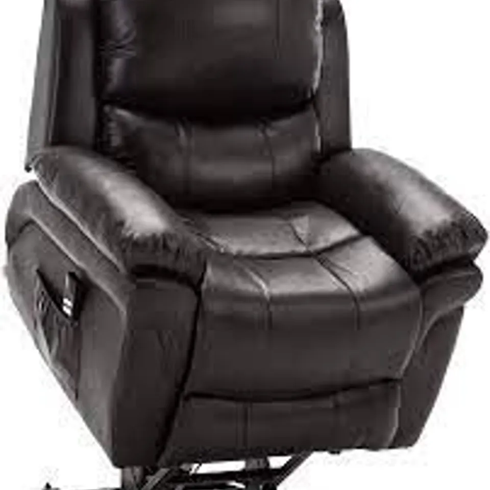 BOXED MADISON DUAL RISE BLACK FAUX LEATHER RECLINING EASY CHAIR (2 BOXES)