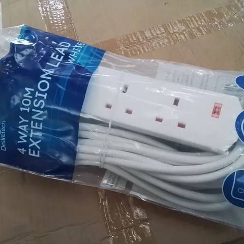 BRAND NEW 4 WAY 10M EXTENSION LEAD -WHITE-