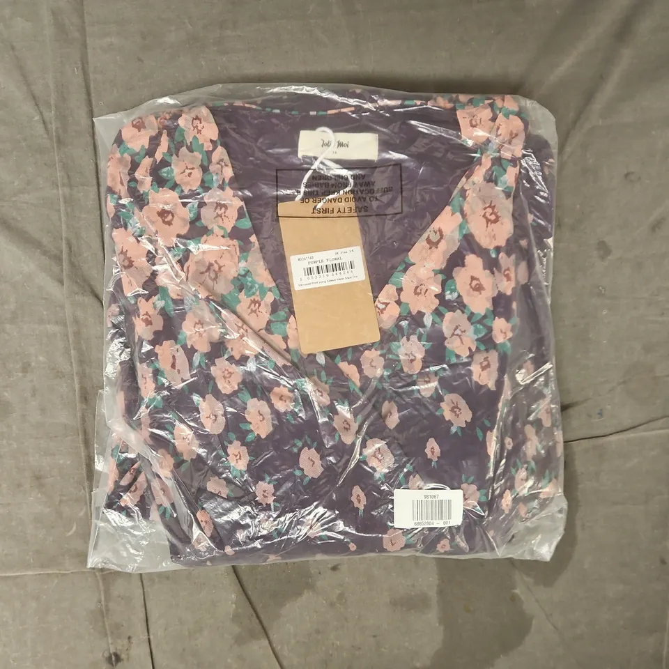 BAGGED JOLIE MOI MIRRORED PRINT LONG SLEEVE MESH MIDAXI DRESS IN PURPLE FLORAL SIZE 14