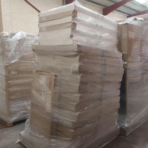 PALLET CONTAINING A LARGE ASSORTMENT OF BRAND NEW OFFICE FURNITURE PARTS TO INCLUDE: B63 1000 BENCH END LEGS, ROLLOUT SHELVES ECT