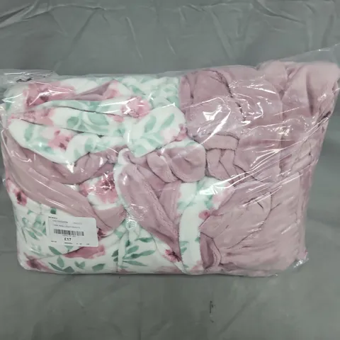 FLORAL PRINT FLEECE BLANKET - PINK 