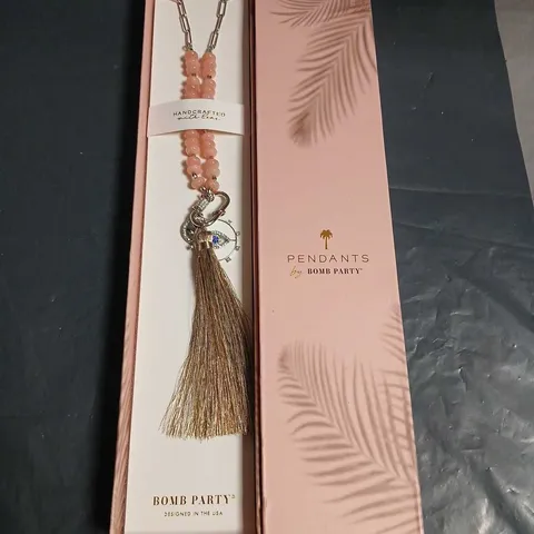 BOMB PARTY PENDANTS NECKLACE – PINK BEAD TASSEL, 30IN + 2.5IN EXTENDER