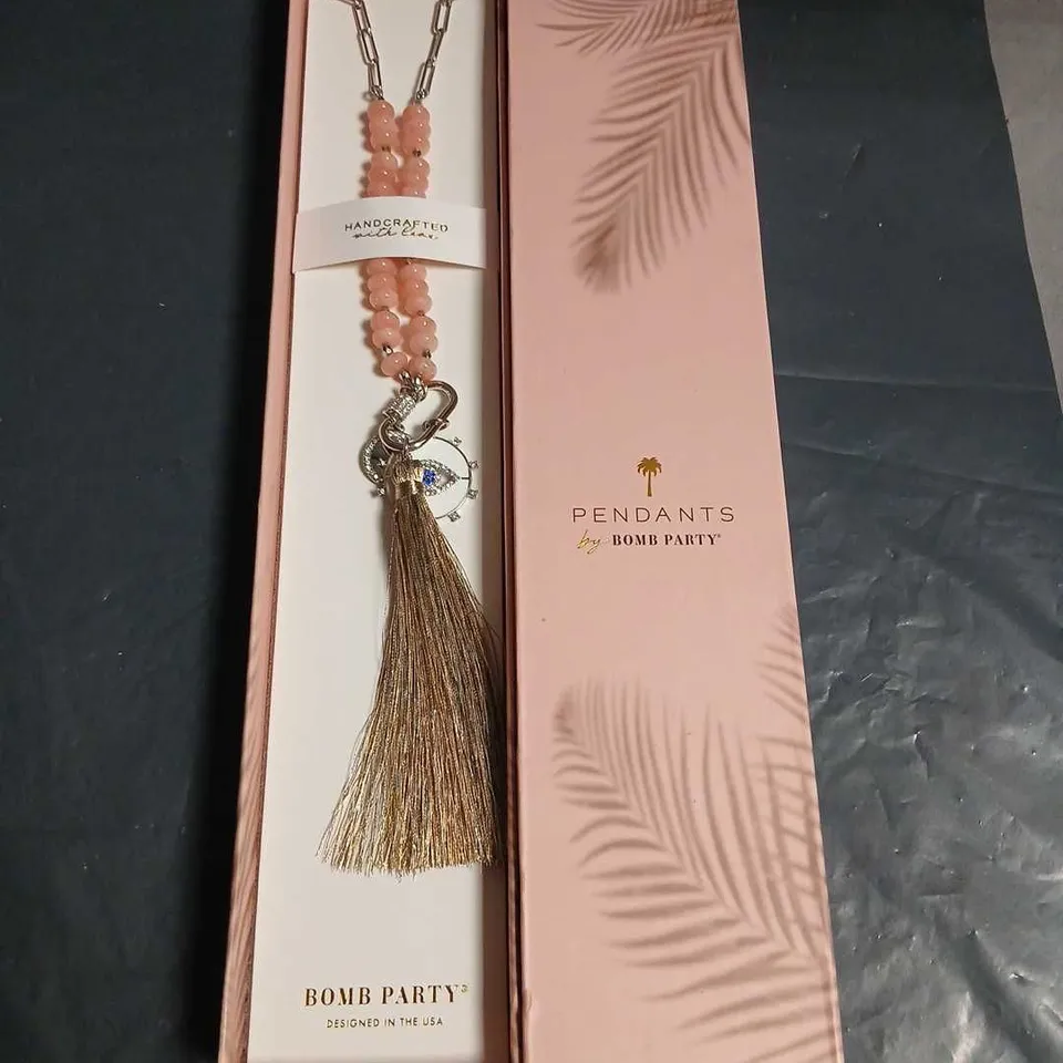 BOMB PARTY PENDANTS NECKLACE – PINK BEAD TASSEL, 30IN + 2.5IN EXTENDER