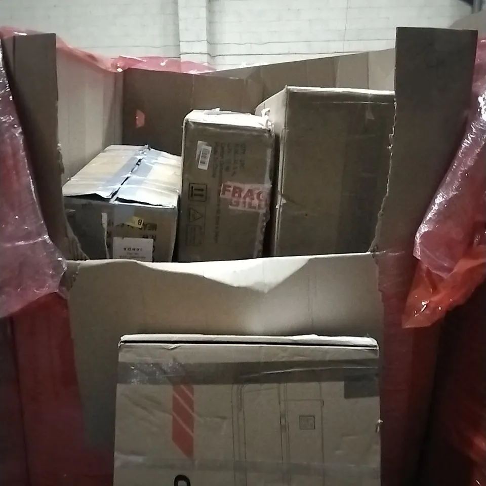 PALLET OF HOUSEHOLD ITEMS TO INCLUDE WALKING VIBRATION PAD, ARTIFICIAL PLANT,LED BATTEN LIGHT,YOGA MATT AND OTHER ASSORTED ITEMS...