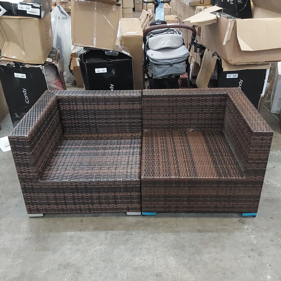 DESIGNER 2-PIECE BROWN RATTAN PATIO/GARDEN SOFA 