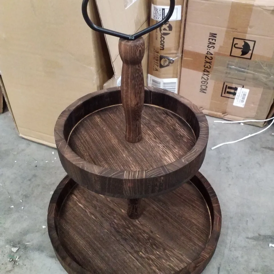 BOXED 2 TIER WOODEN TRAY STAND