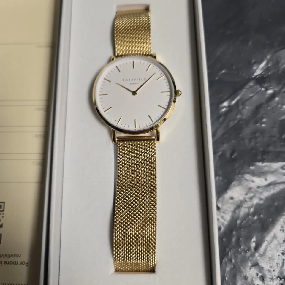 ROSEFIELD WATCH WITH GOLD-TONE MESH BRACELET AND WHITE DIAL