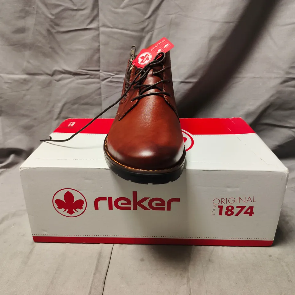 BOXED PAIR OF RIEKER SHOES IN BROWN SIZE UK 9.5