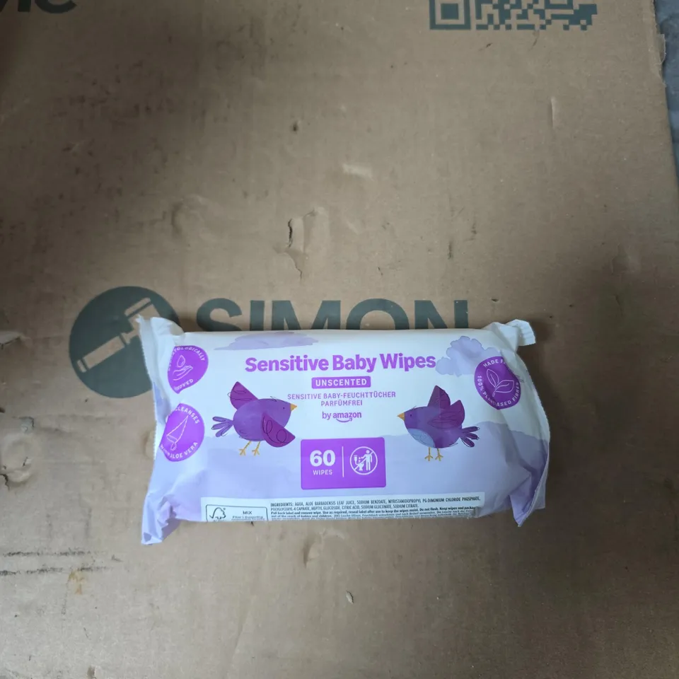 BOX OF 18 PACKS OF SENSITIVE UNSCENTED BABY WIPES 