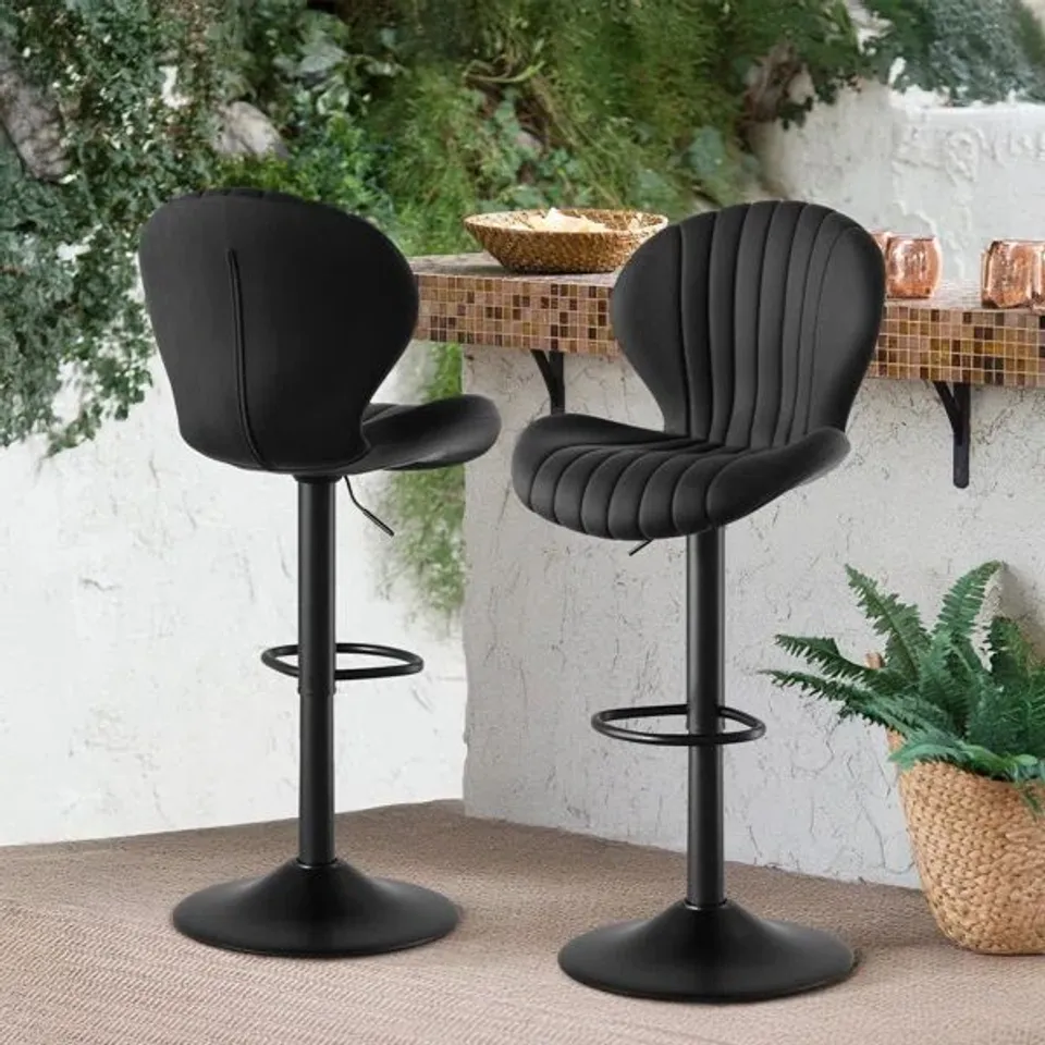 BOXED BARSTOOLS SET OF 2 MODERN SWIVEL BAR CHAIRS - BLACK (1 BOX)