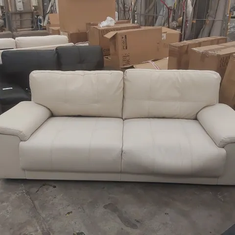 QUALITY DESIGNER 3-SEATER CREAM FAUX LEATHER UPHOLSTERED SOFA