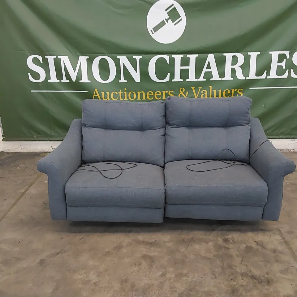 QUALITY G PLAN DESIGNER FLAIR 3 SEATER ELECTRIC RECLINER SOFA 2-CUSHION IN OASIS MERCURY BLUE FABRIC