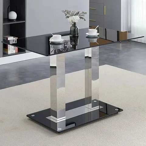 BRAND NEW BOXED JET SMALL BLACK GLASS DINING TABLE - 120cm (3 BOXES)