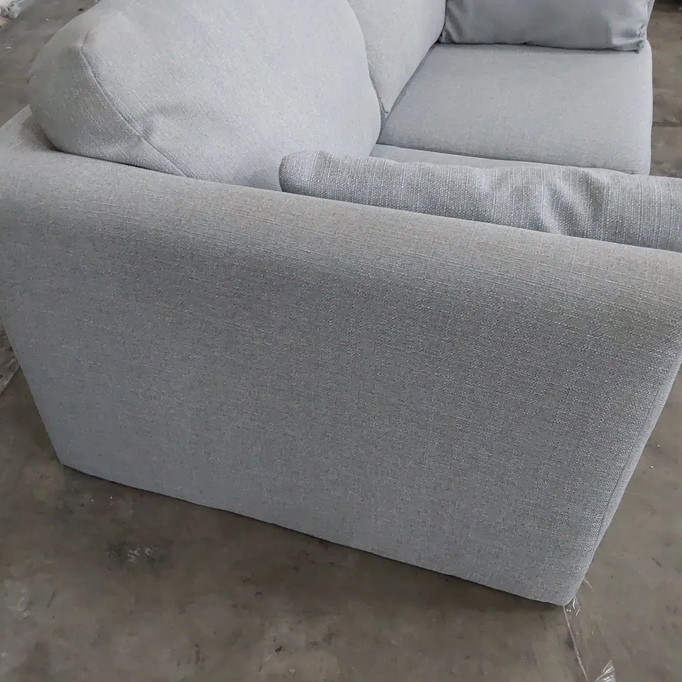 DESIGNER TWO SEATER SOFA GREY FABRIC WITH BOLSTER CUSHIONS 