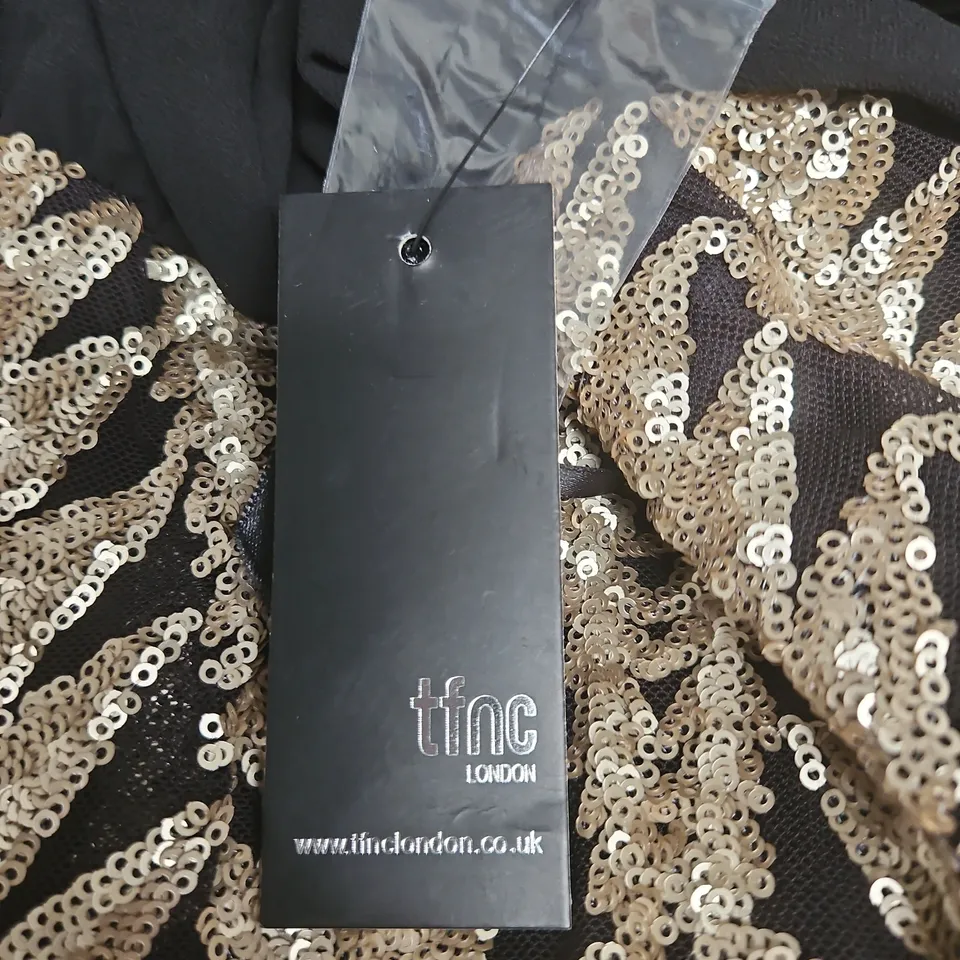 TFNC LONDON TOP – BLACK SLEEVELESS TOP WITH GOLD SEQUINS , SIZE S