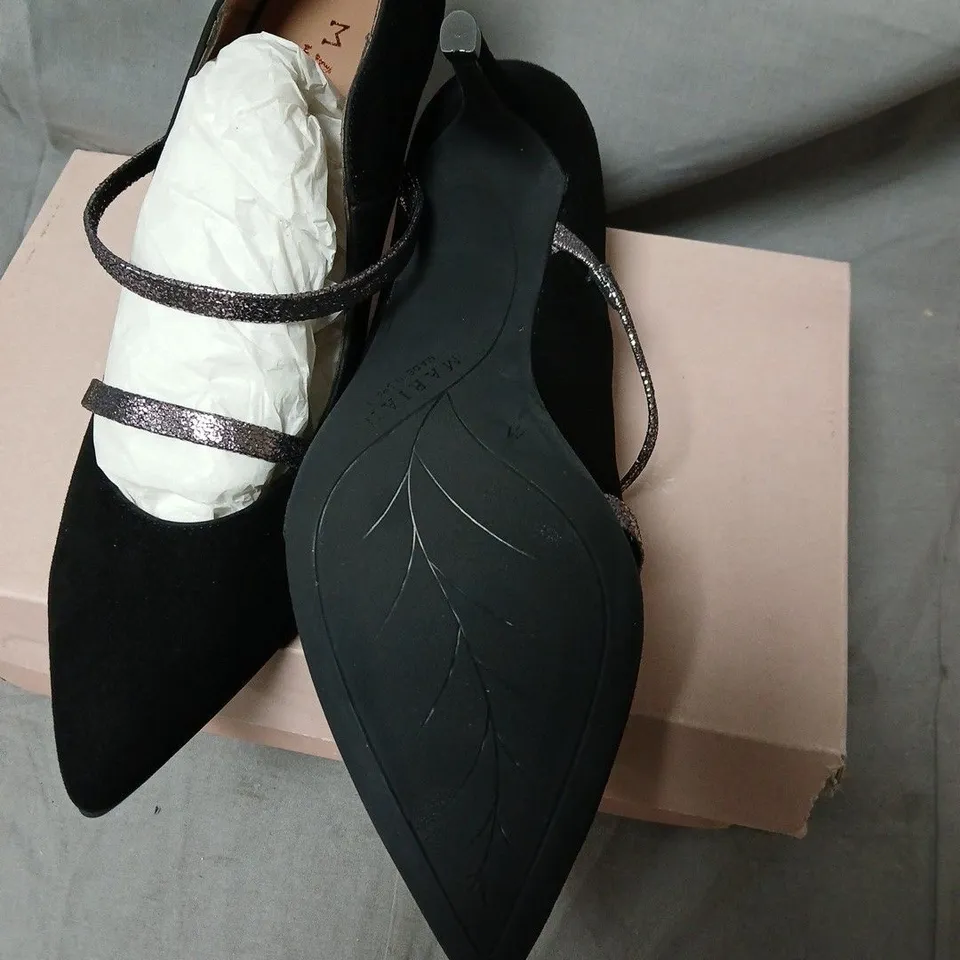 MARIAN DESIGNER SHOES – BLACK SUEDE HEELS WITH GLITTER STRAPS, UK 8 (EU 41)