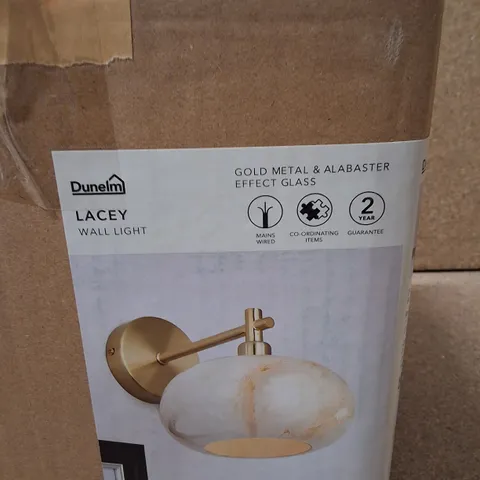 BOXED DUNELM LACEY WALL LIGHT β GOLD METAL & ALABASTER EFFECT GLASS