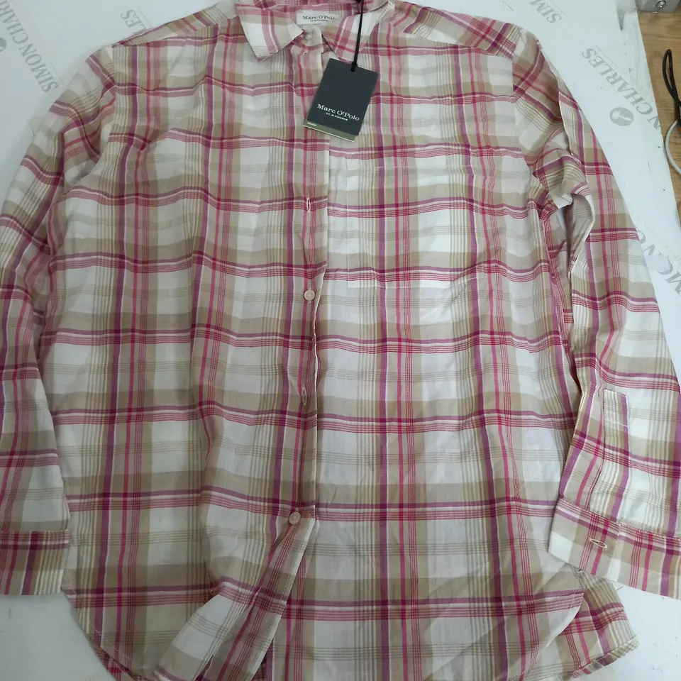 MARC O'POLO CHECKERED SHIRT IN WHITE/PINK - SIZE 36