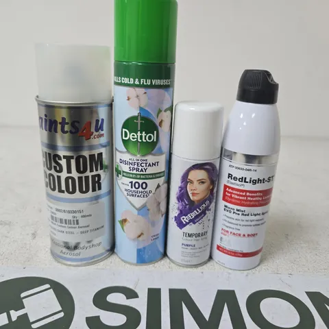 APPROXIMATELY 15 ASSORTED AEROSOLS TO INCLUDE DETTOL , HAIR SPRAY AND PAINTS 4 U 