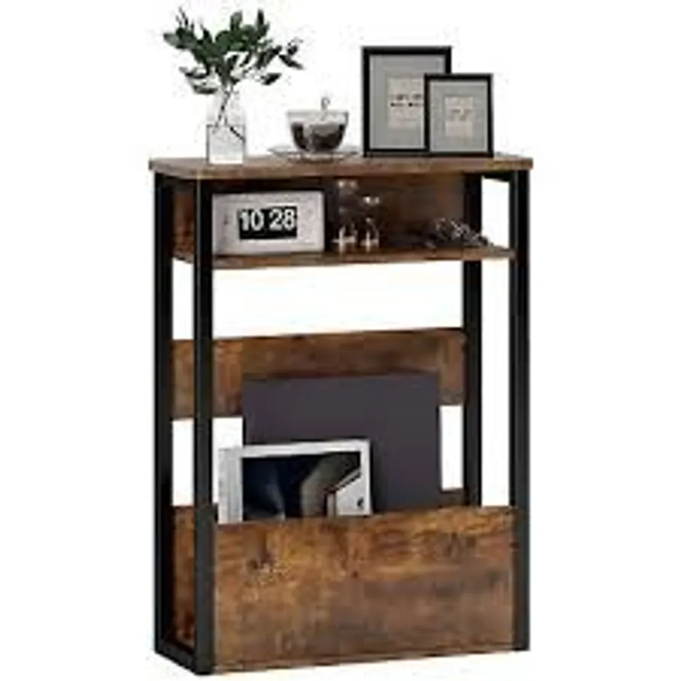 BOXED COSTWAY 2 SHELF 360° ROTATING RUSTIC BROWN MOBILE END TABLE