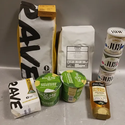9 X ASSORTED FOOD PRODUCTS TO INCLUDE DRIED GARLIC, RAVE COFFEE, BIO & ME PORRIDGE ETC