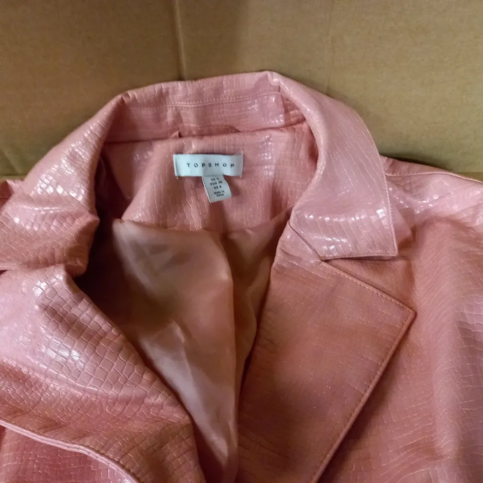 TOPSHOP SNAKE SKIN EFFECT PINK LONGLINE COAT - UK 10