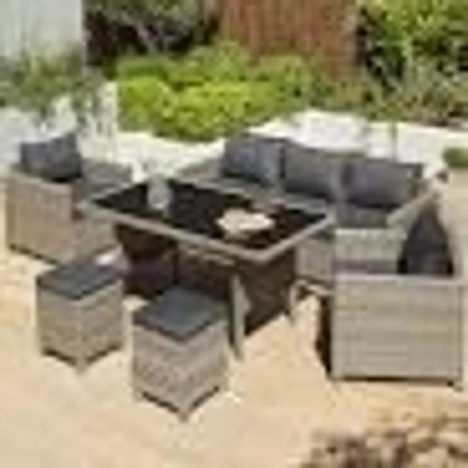 BRAND NEW BOXED GEORGE HOME JAKARTA GARDEN SET COMPROMISING 3 SEATER SOFA, 2 ARMCHAIRS AND 2 STOOLS