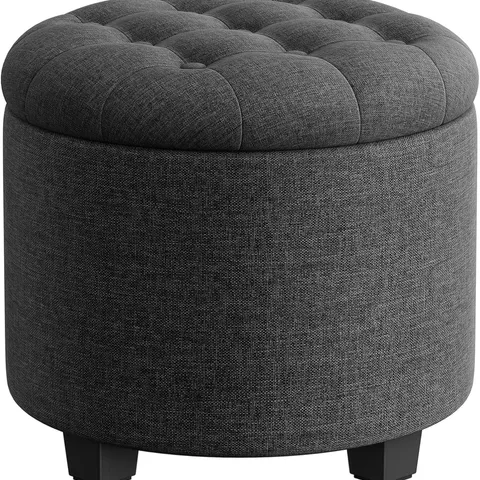 BOXED SONGMICS ROUND OTTOMAN, OTTOMAN WITH STORAGE, 45 X 45 X 44.5 CM, FOOT REST WITH LEGS, LINEN-LOOK FABRIC, LOAD UP TO 150 KG, FOR LIVING ROOM, BEDROOM, DARK GREY