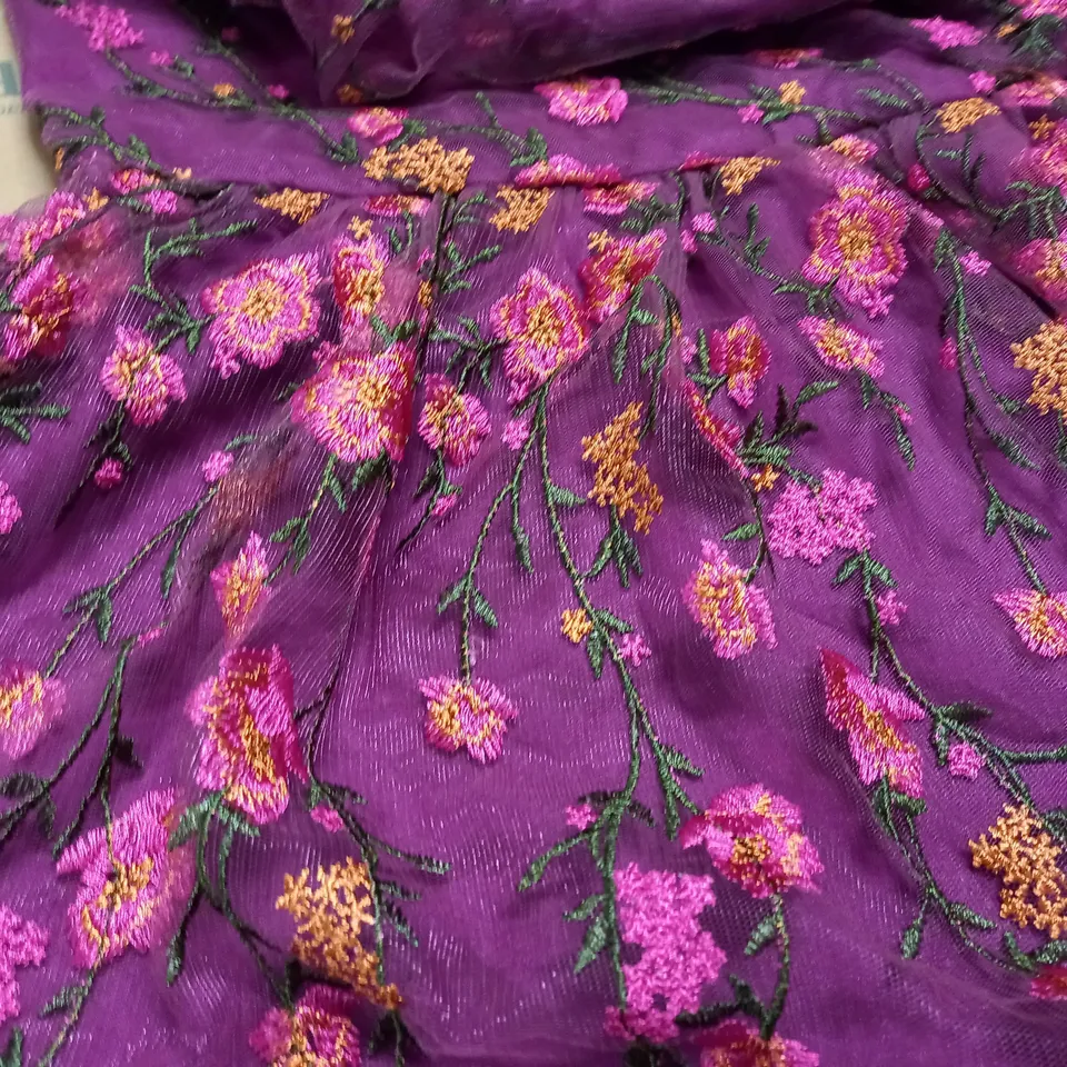 CHI CHI LONDON ONE SHOULDER EMBROIDERED PURPLE MINI DRESS - SIZE 14