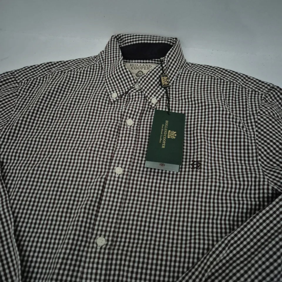 HOLLAND COOPER MEN'S TAILORED FIT BUTTON DOWN SHIRT – CHOCOLATE GINGHAM, UK SIZE L