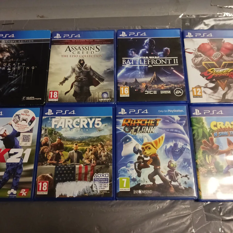 LOT OF 8 ASSORTED PS4 GAMES TO INCLUDE STREET FIGHTER 5 AND DEATH STRANDING