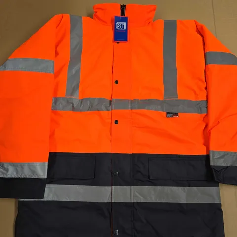 BRAND NEW ST WORKWEAR HI-VIS TWO TONE PARKA IN ORANGE/NAVY - LARGE