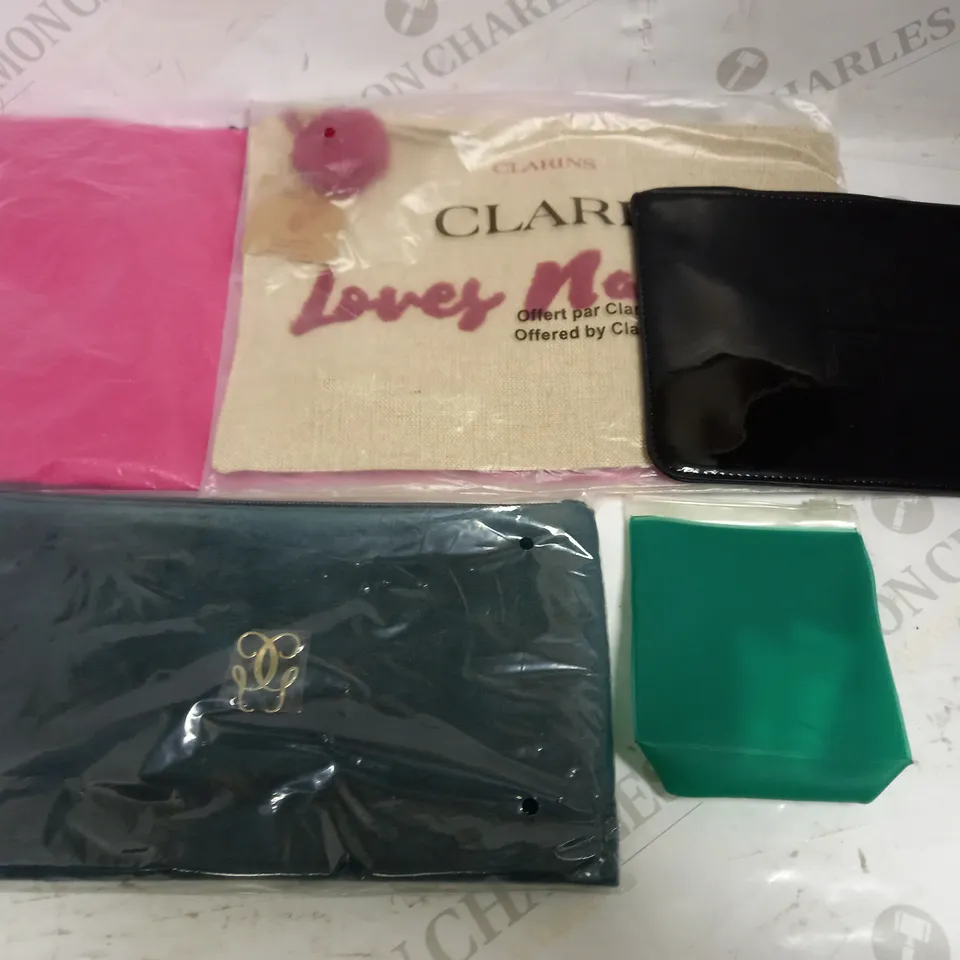 LOT OF 12 DESIGNER COSMETIC POUCHES, TO INCLUDE LANCOME, GUERLAIN, CLARINS & GIVENCHY