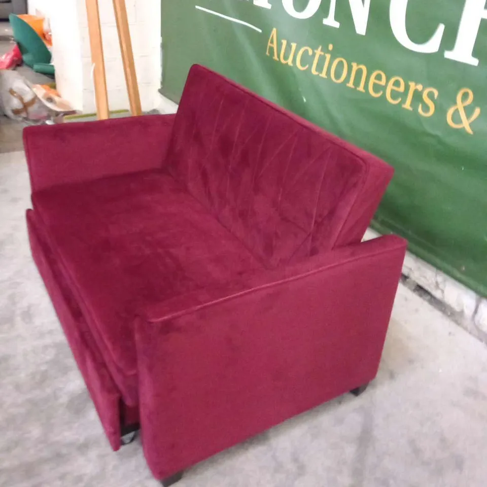 DESIGNER MATT CLARET VELVETEFFECT FABRC TWO SEATER SOFABD