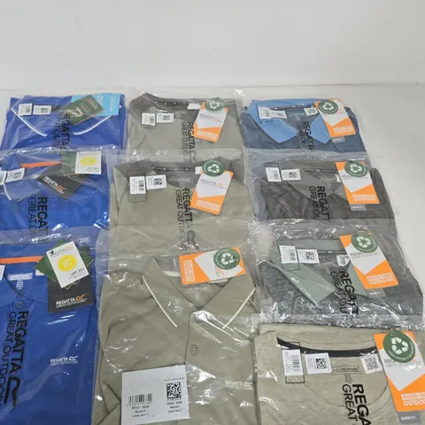 LOT OF 10 ASSORTED BRAND NEW REGATTA T-SHIRTS & POLO SHIRTS IN VARIOUS STYLES, COLOURS AND SIZES