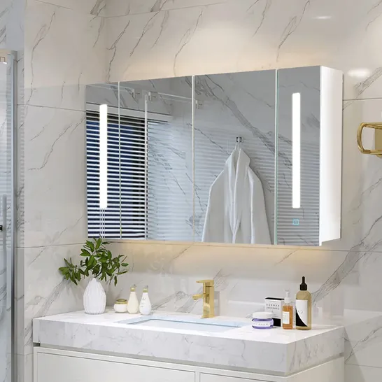 Lot 748: BOXED OTHELLO LED LIGHTS BATHROOM MIRROR CABINET - WHITE (1 ...