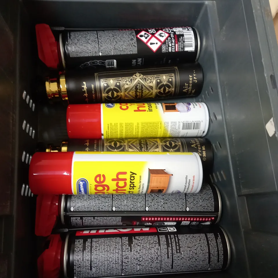 APPROXIMATELY 10 HOUSEHOLD AEROSOLS TO INCLUDE HUTCH SPRAY, AIR FRESHENER AND CHAIN LUBE