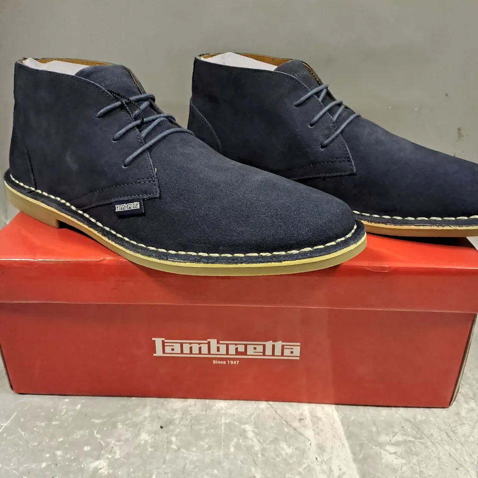 BOXED PAIR OF LAMBRETTA CHISWICK SHOES IN NAVY UK SIZE 9