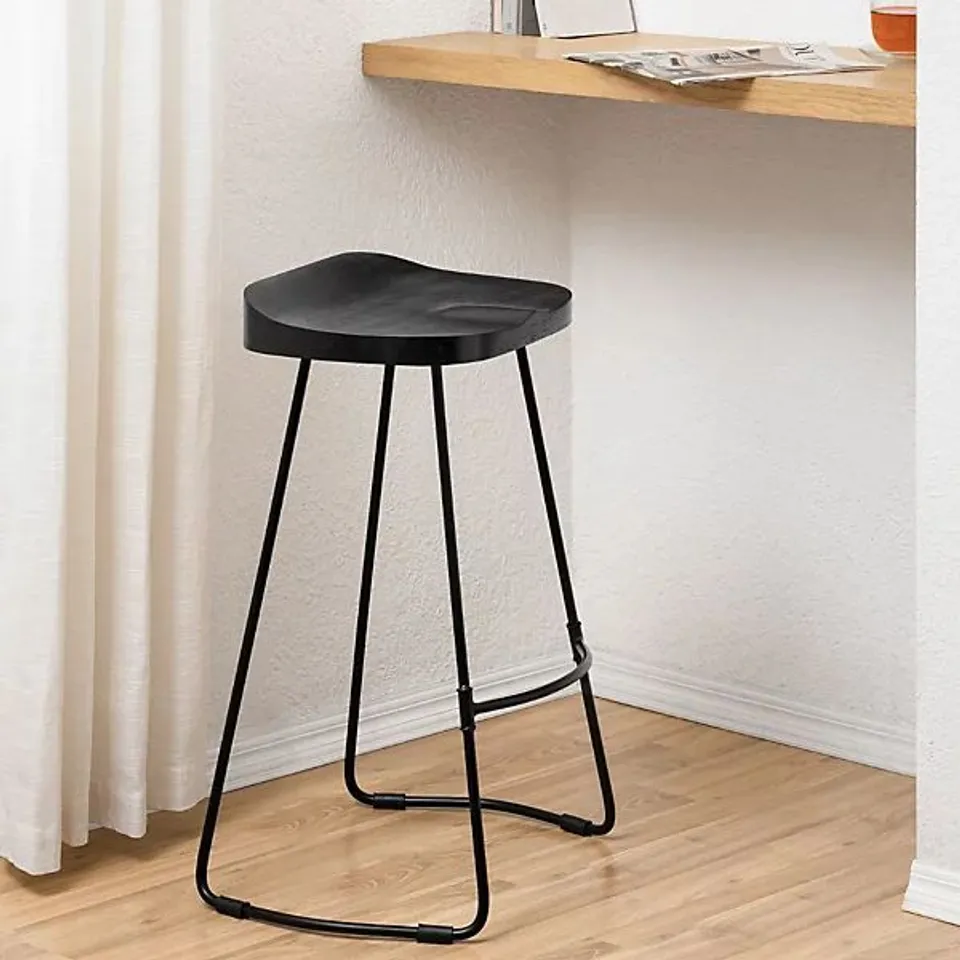 BOXED ROMBASS SADDLE SEAT COUNTER BAR STOOLS SOLID WOOD BLACK KITCHEN BREAKFAST COUNTER HEIGHT STOOL BLACK METAL LEGS STOOL