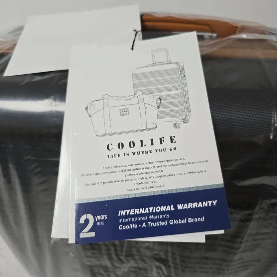 COOLIFE LUGGAGE SUITCASE – BLACK HARD-SHELL WITH TAN ACCENTS, 3-DIGIT LOCK