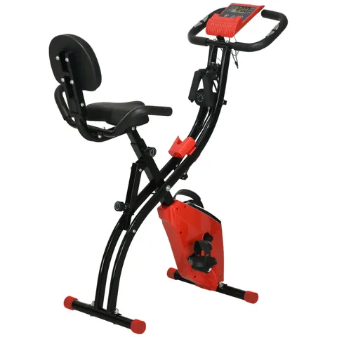 BOXED HOMCOM 2-IN-1 FOLDING EXERCISE BIKE WITH 8-LEVEL MAGNETIC RESISTANCE, ARM RESISTANCE BAND, PULSE SENSOR, RED