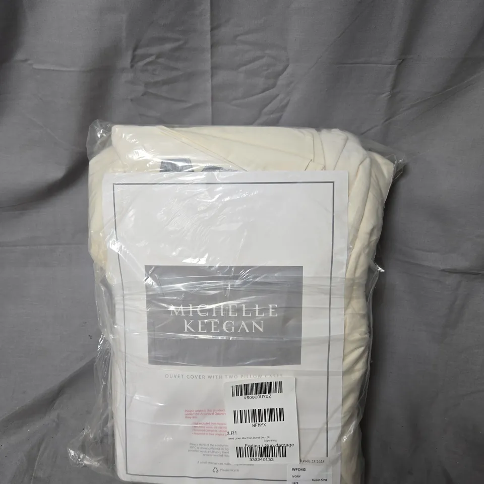 MICHELLE KEEGAN HOME RELAXED LINEN MIX PLAIN DUVET COVER SET - SUPER KING 