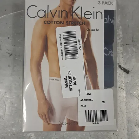 CALVIN KLEIN COTTON STRETCH CLASSIC FIT BOXER BRIEFS IN ASSORTED COLOURS (3 PAIRS) SIZE XL