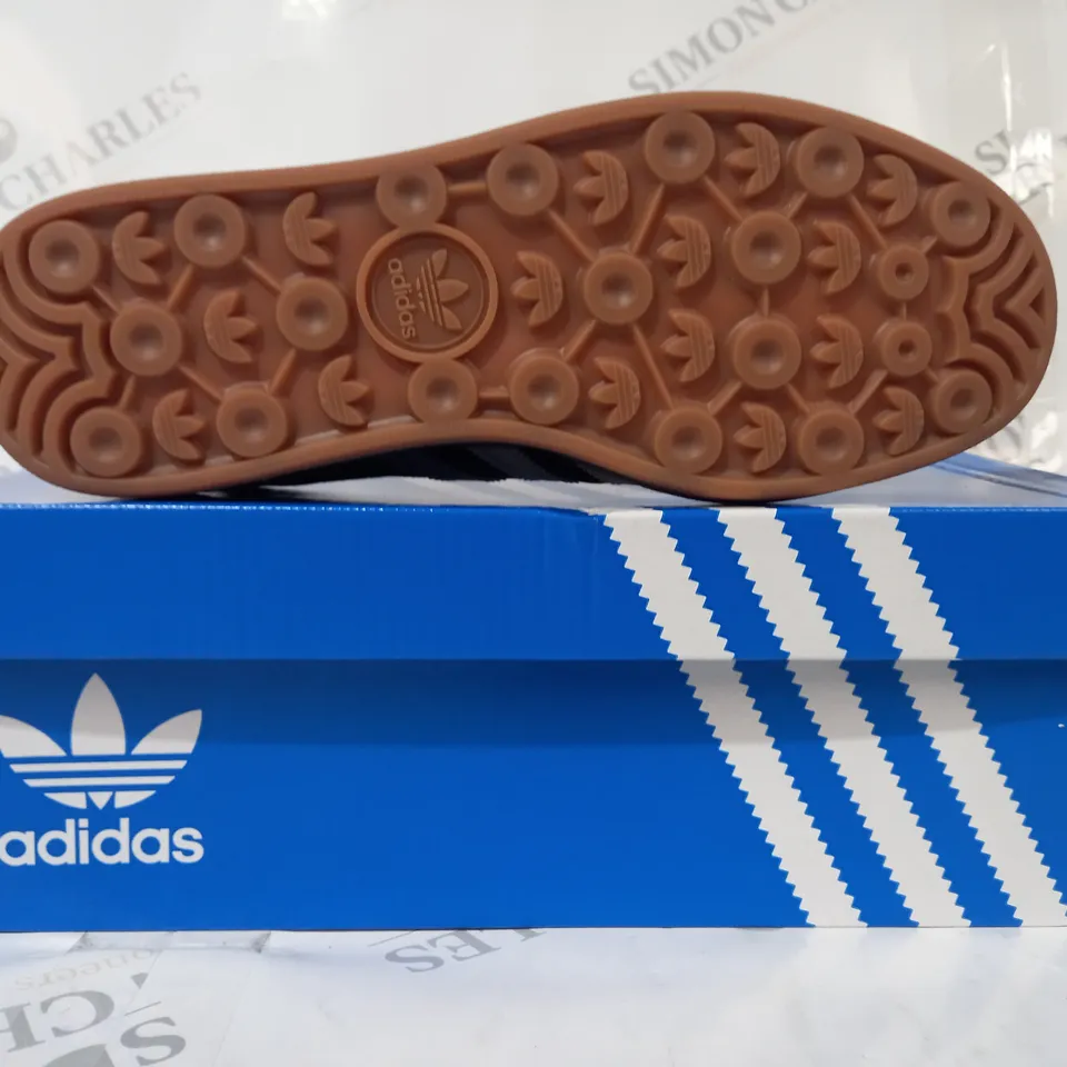 BOXED PAIR OF ADIDAS GAZELLE BOLD W SHOES IN BLACK/WHITE UK SIZE 6